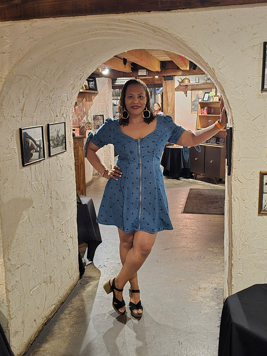 Fashion To Figure Denim Polka Dot Dress Sz 0X (Sz XXL)