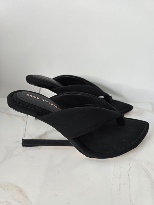 Good American Clear Wedge Heel Neoprene Black Sandals Size 9.5 (best fit size 8.5)