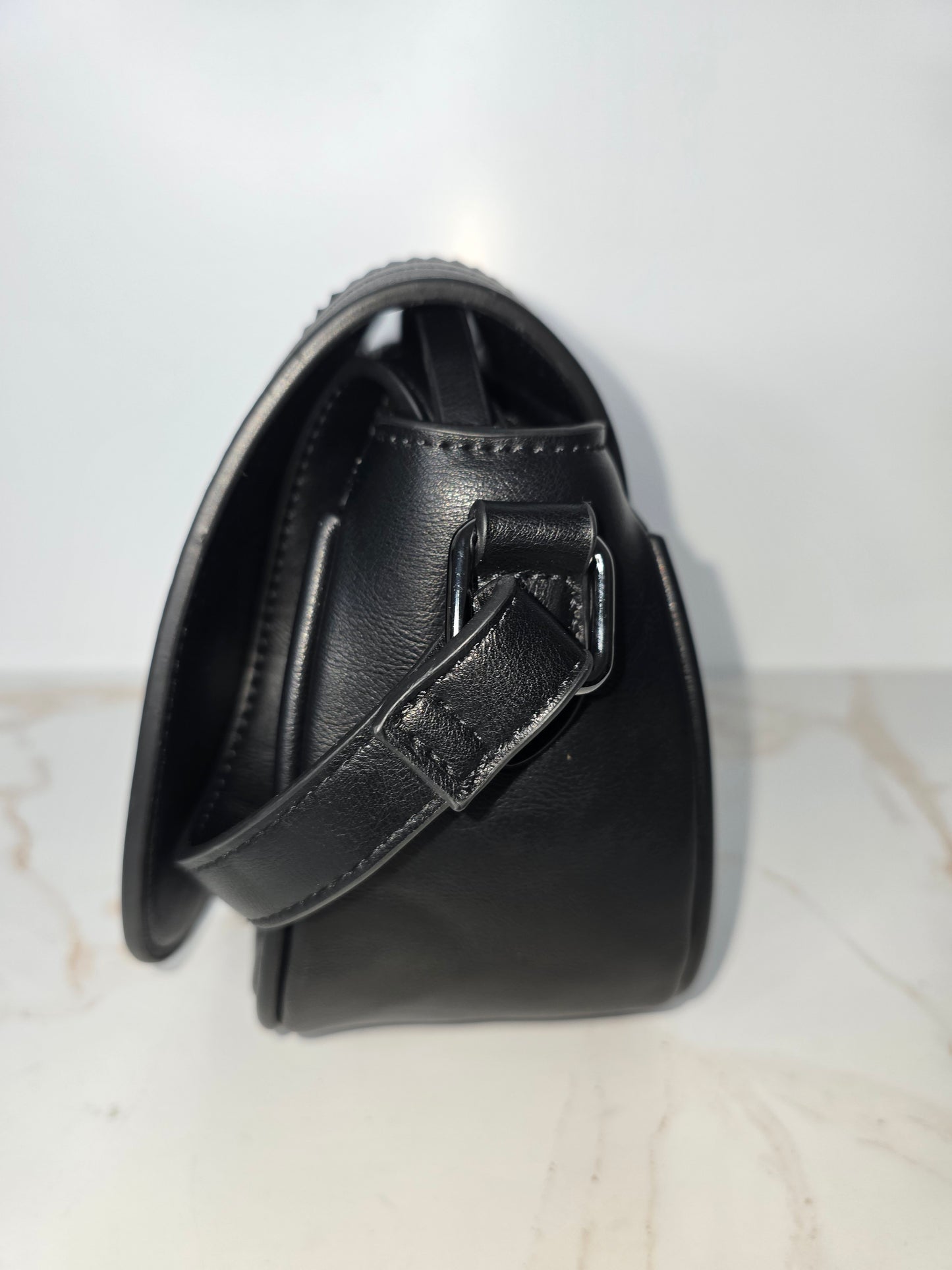 Black Faux Leather Saddle Bag