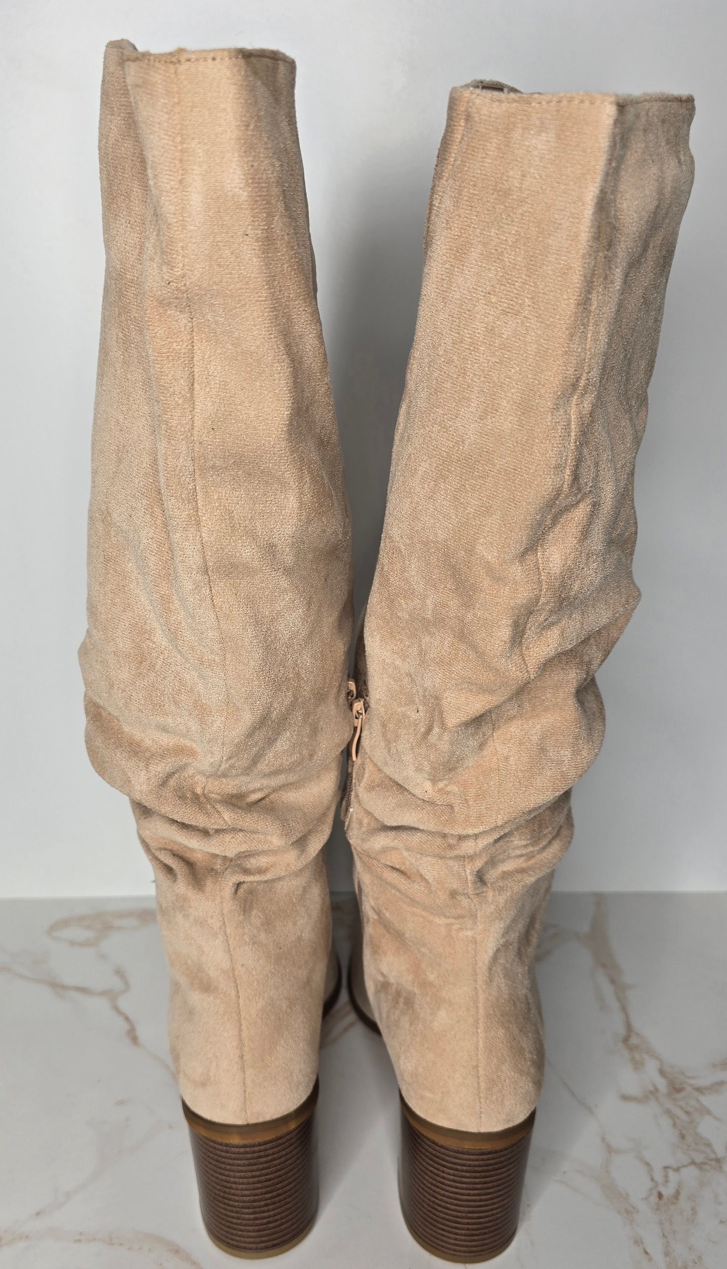 Pointy Toe Knee High Faux Suede Blush Slouch Boot Sz 11