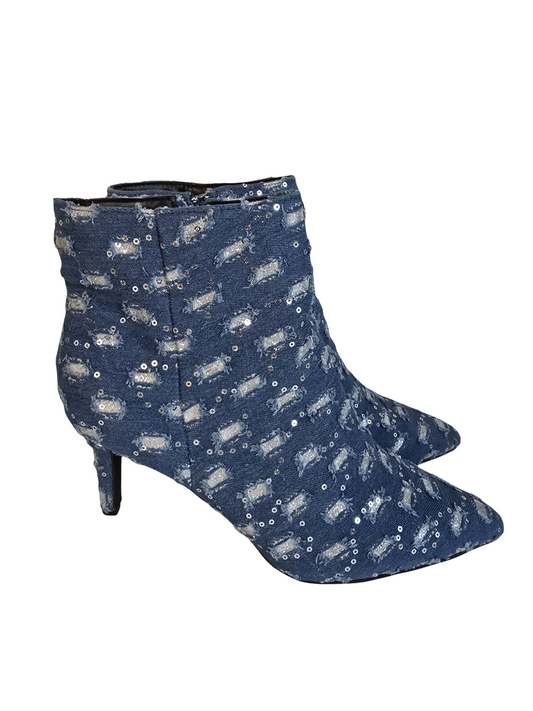 Rouge Denim & Sequin Pointy Toe Ankle Boots Sz 12
