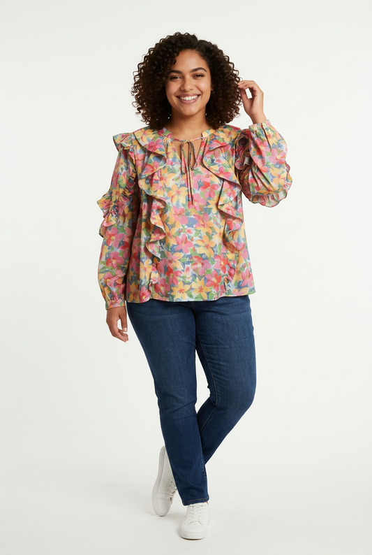 Floral Ruffle Blouse Sz M