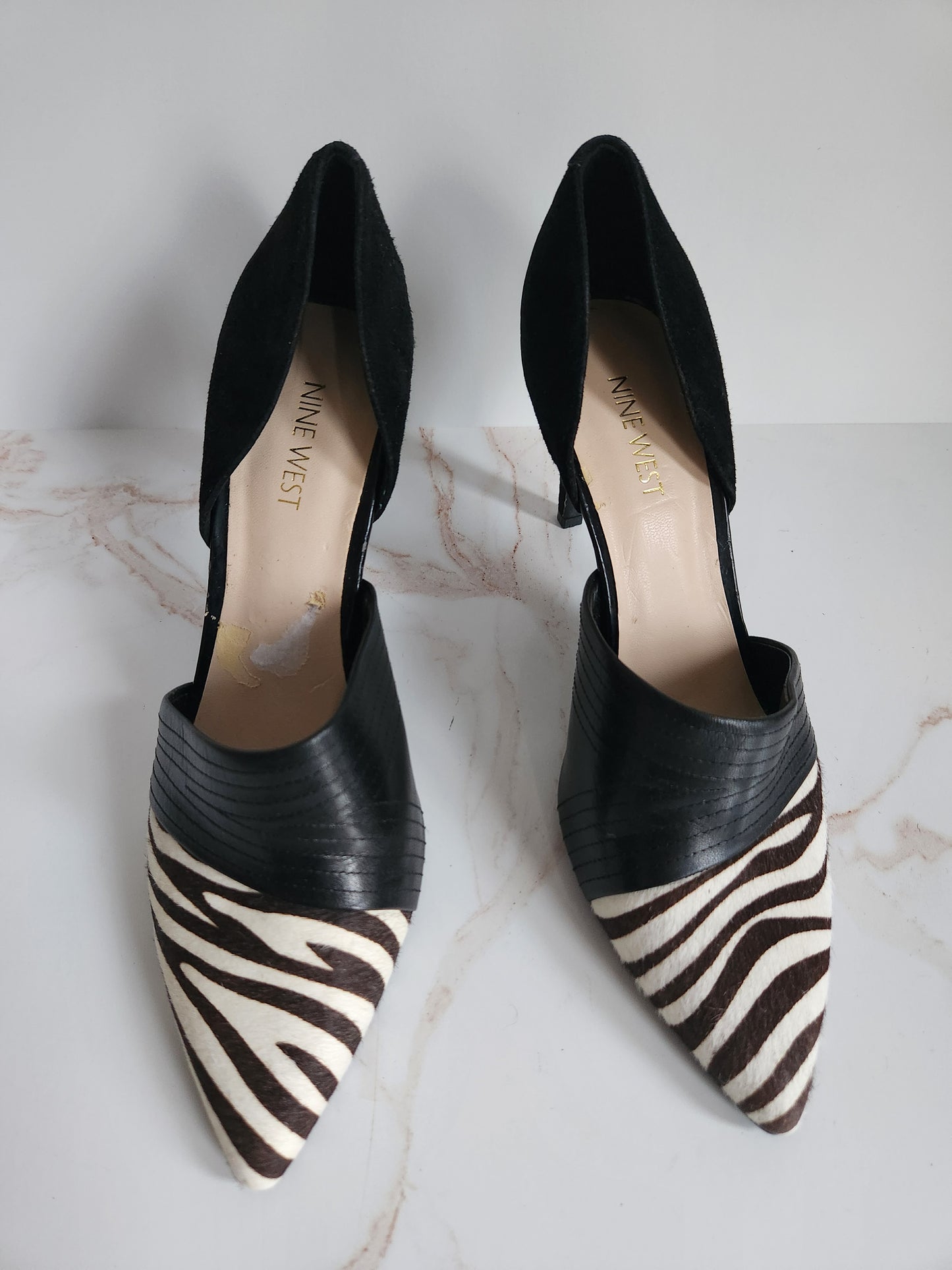 Nine West Zebra Print Leather Heels Sz 8