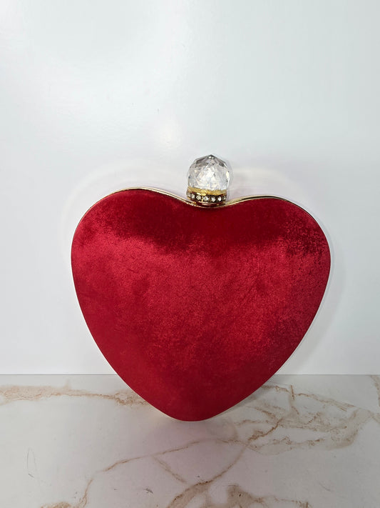 Heart Shaped Velvet Purse With Chain & Handle