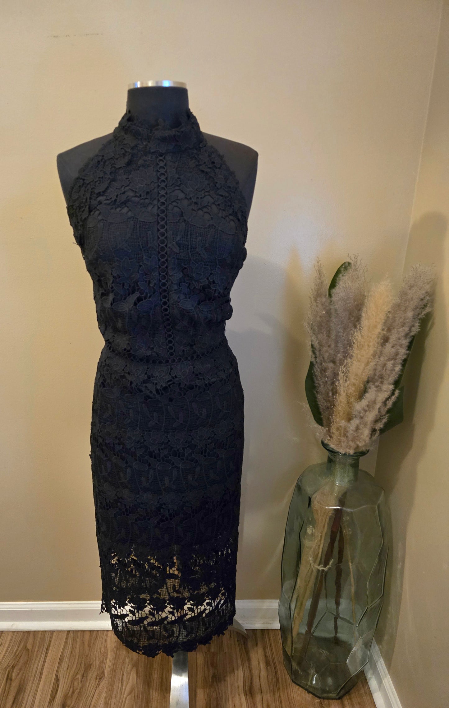 Fashion Nova Black Halter Lace Midi Dress Sz 3X