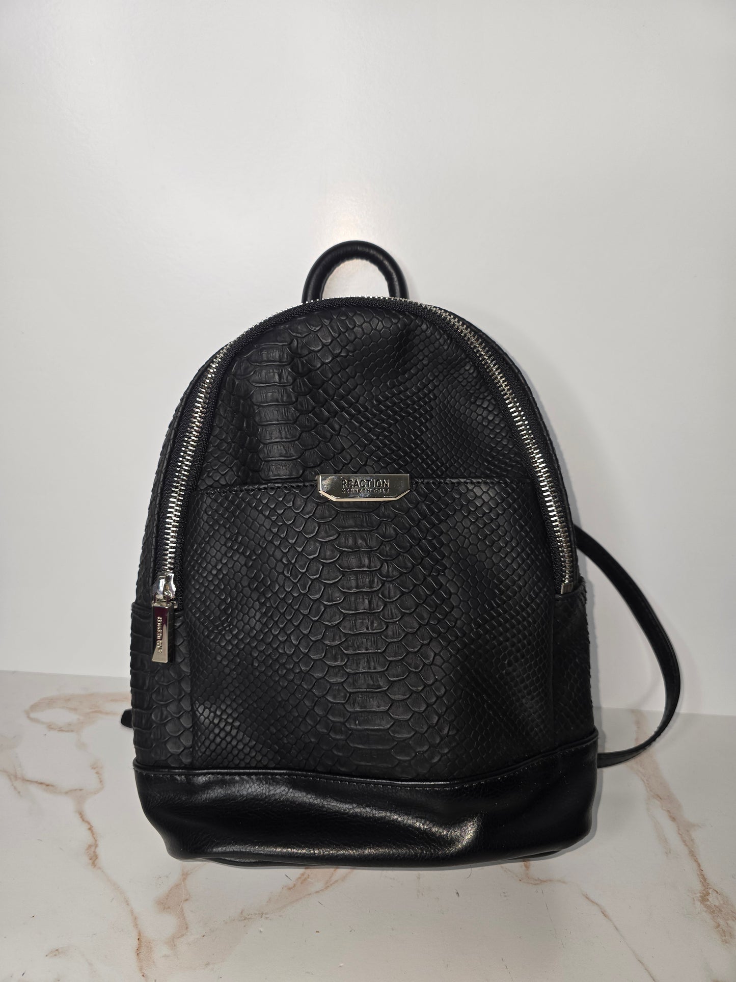 Kenneth Cole Reaction Black Faux Leather Mini Backpack