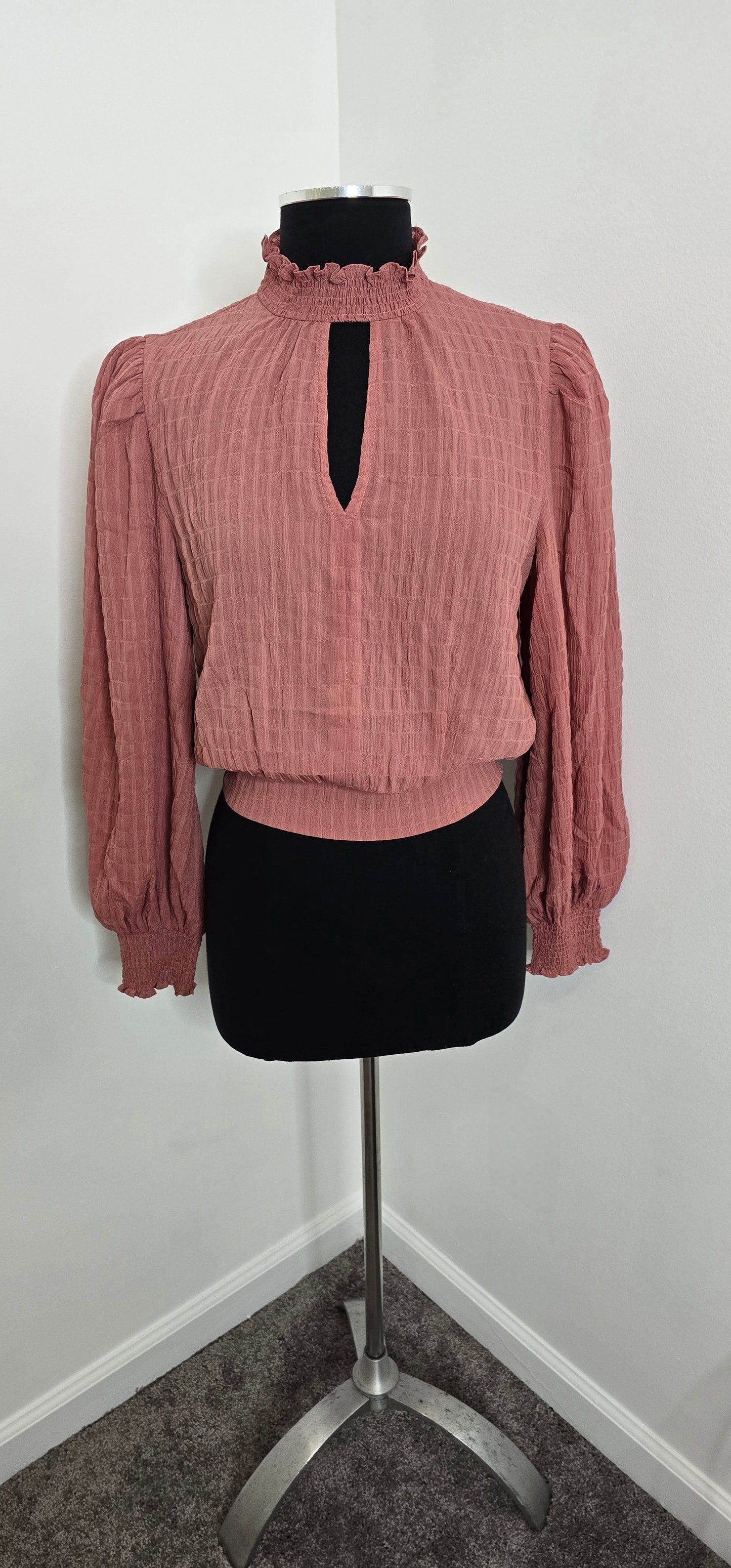 Ruffle Neck Blouse with Keyhole