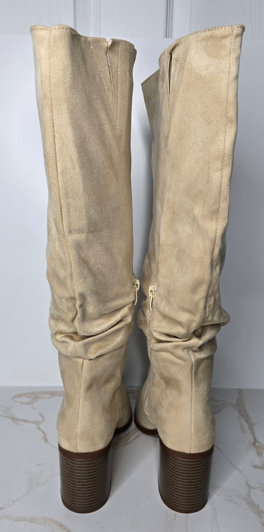 Pointy Toe Knee High Faux Suede Tan Slouch Boot Sz 9