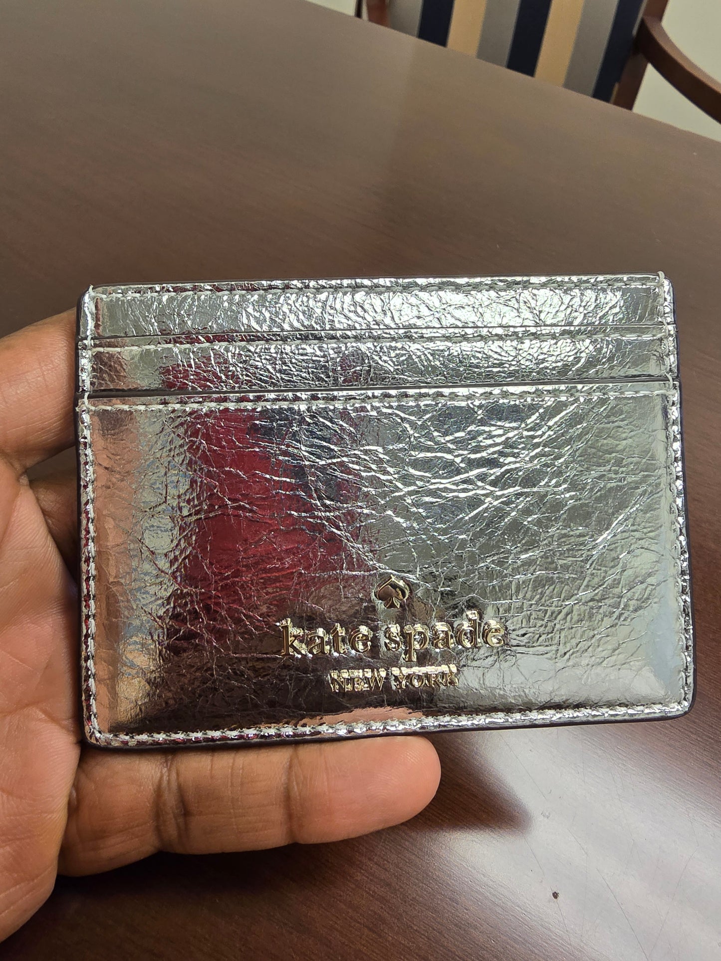 Kate Spade Madison Crinkle Metallic Small Slim Card Holder