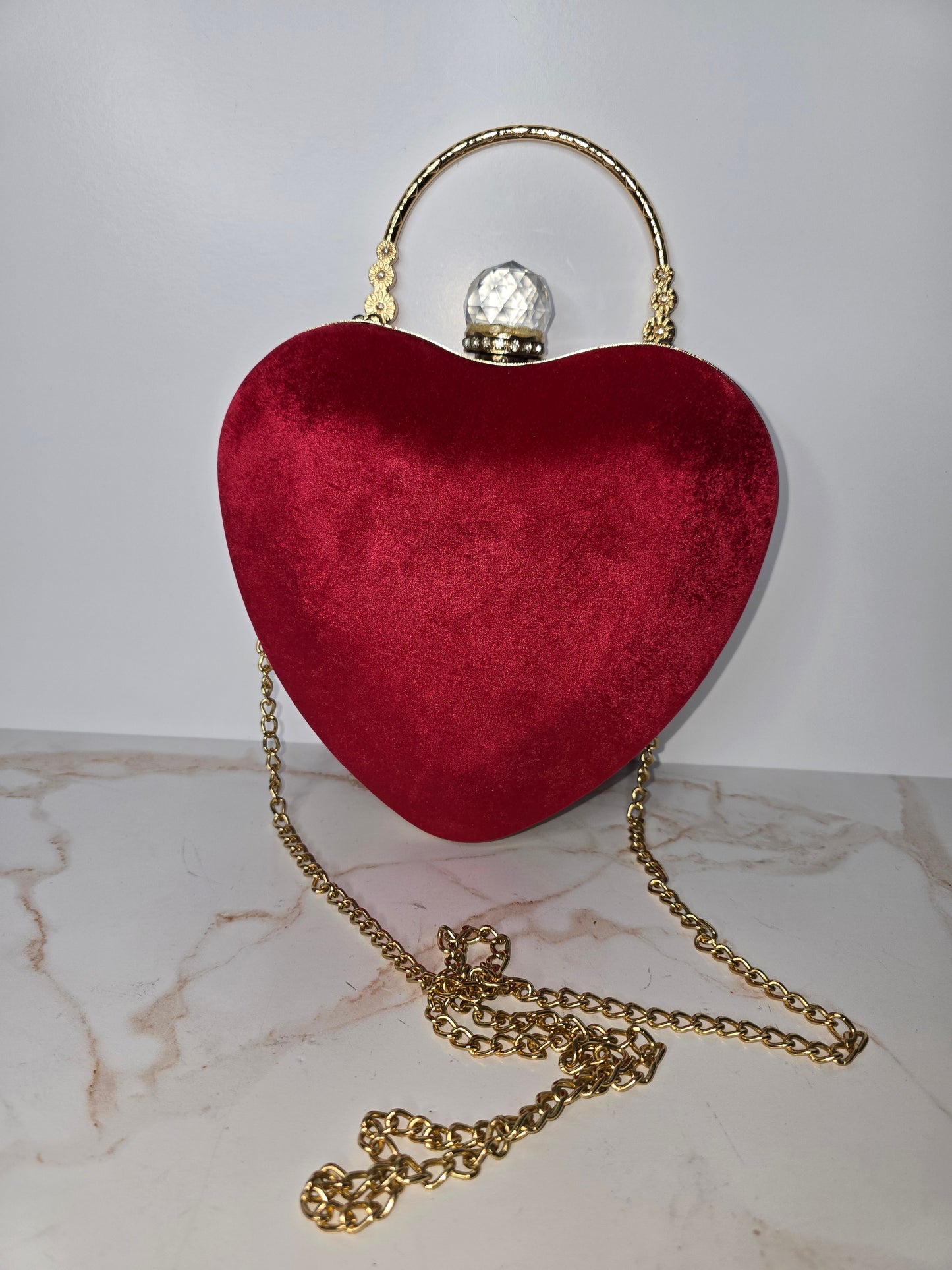 Heart Shaped Velvet Purse With Chain & Handle