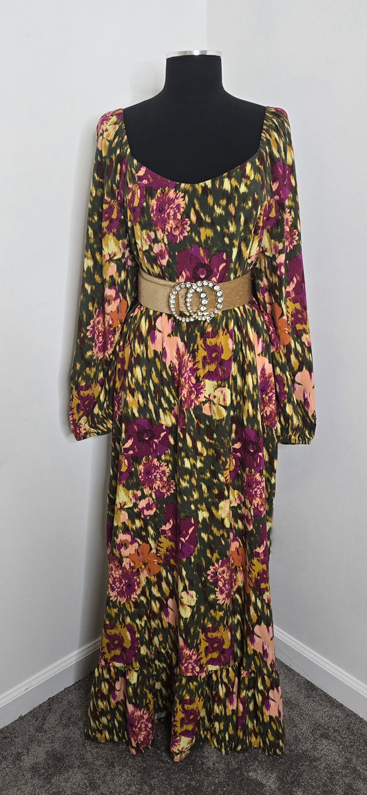 Terra & Sky Floral Peasant Maxi Dress Sx 2X