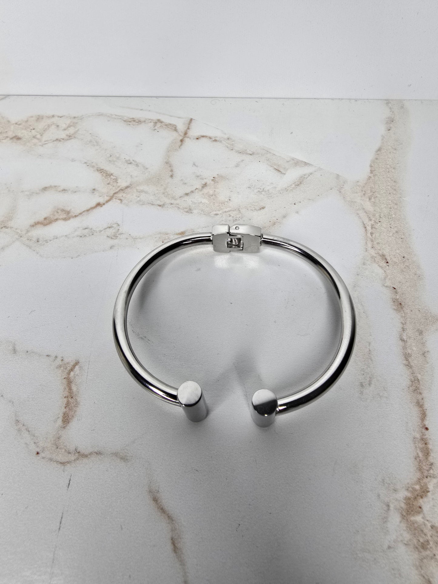 Stainless Steel Silver Hinge Cuff Bracelet
