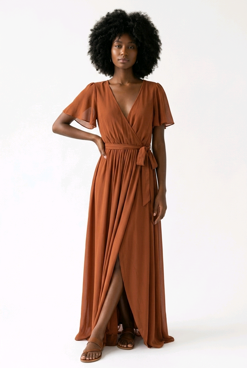 Rust Maxi Dress With Split Sz 1XL