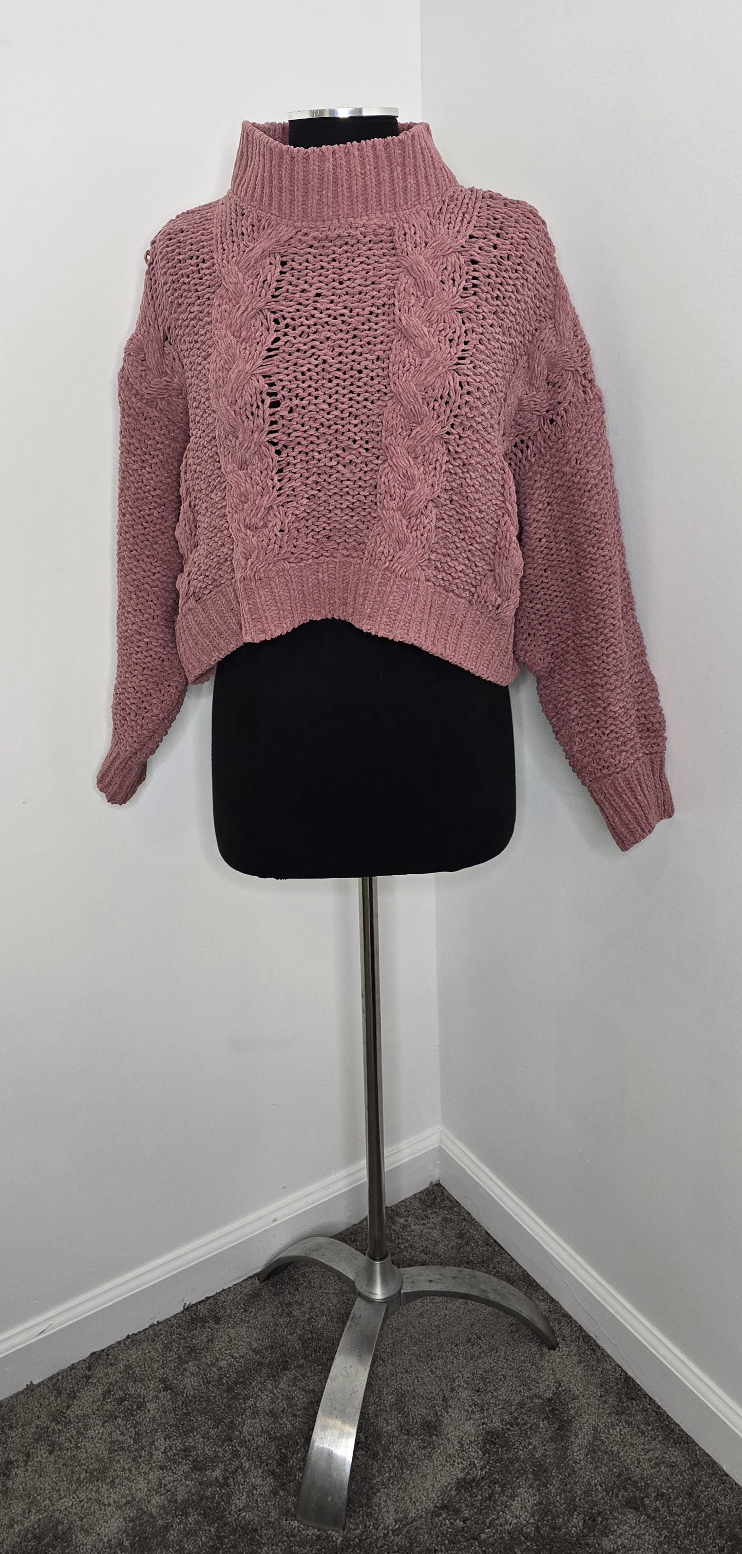 Simply Southern Collection Braided Chenille Sweater Plum Sz S