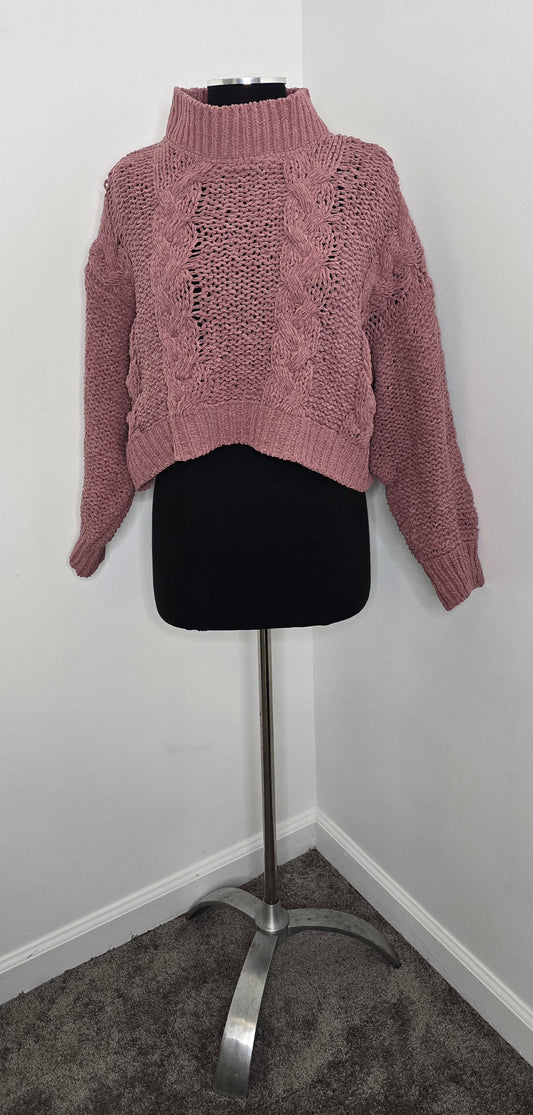 Simply Southern Collection Braided Chenille Sweater Plum Sz S