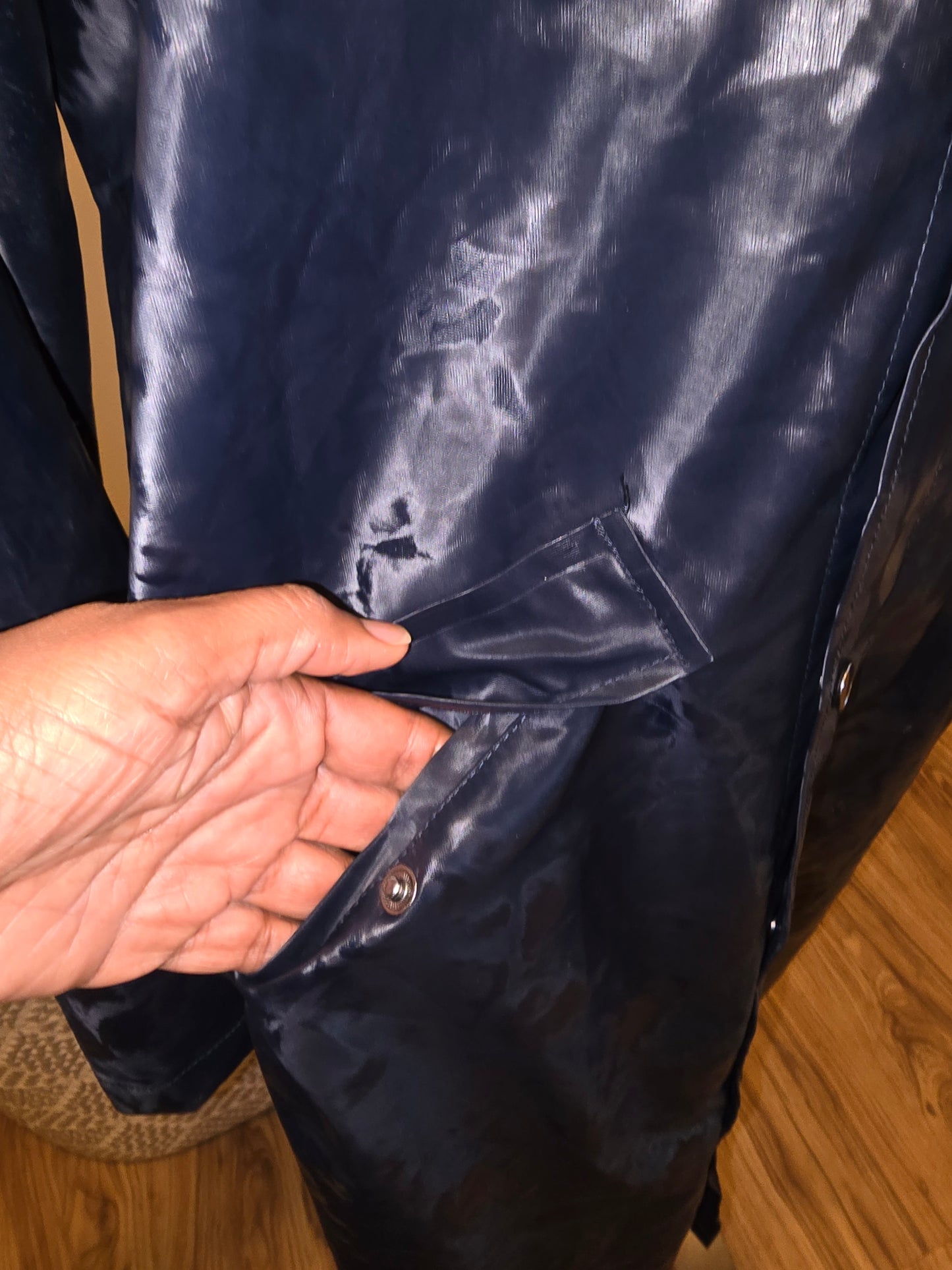 Rains Long Velvet Effect Waterproof Raincoat Sz M