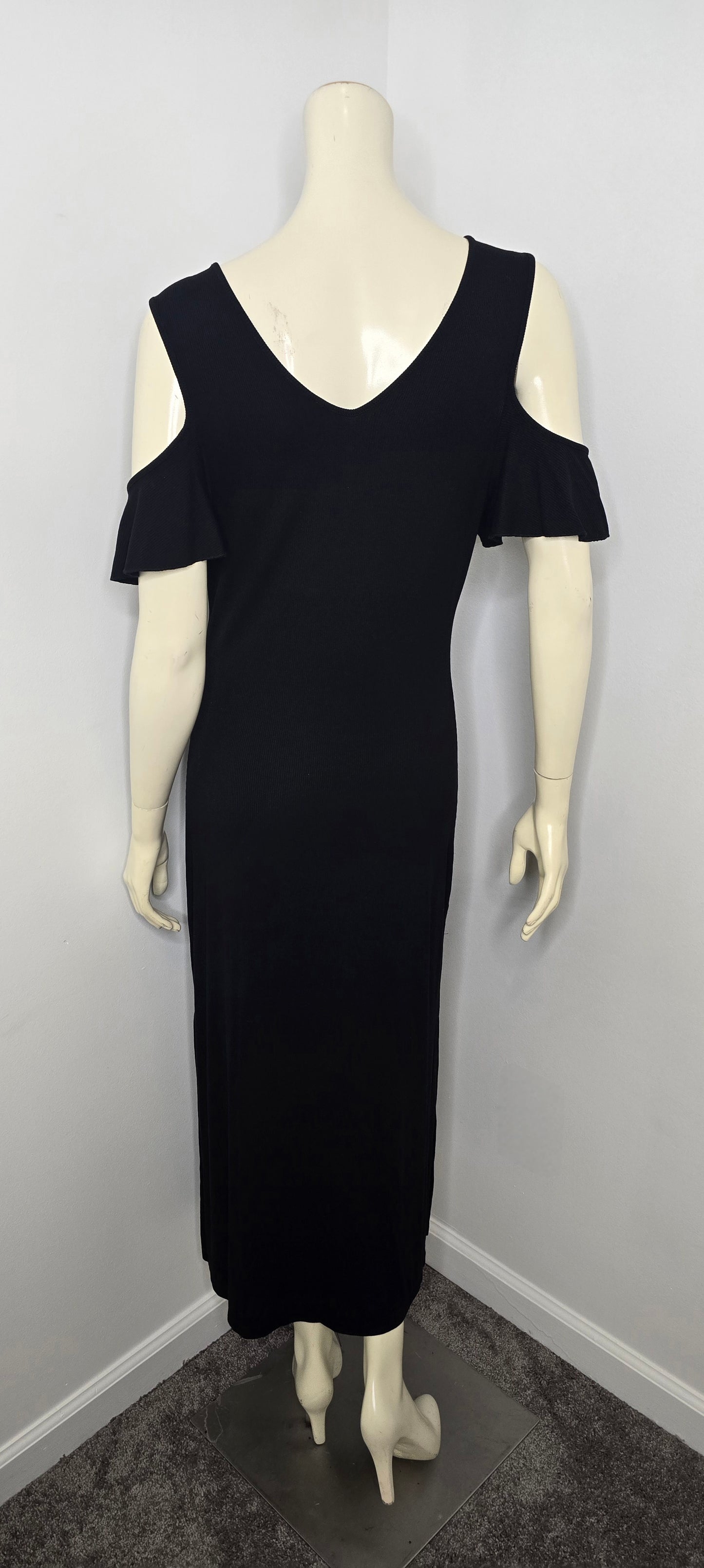 bebe Cold Shoulder Black Ribbed Dress Sz L (fits up to sz 12)