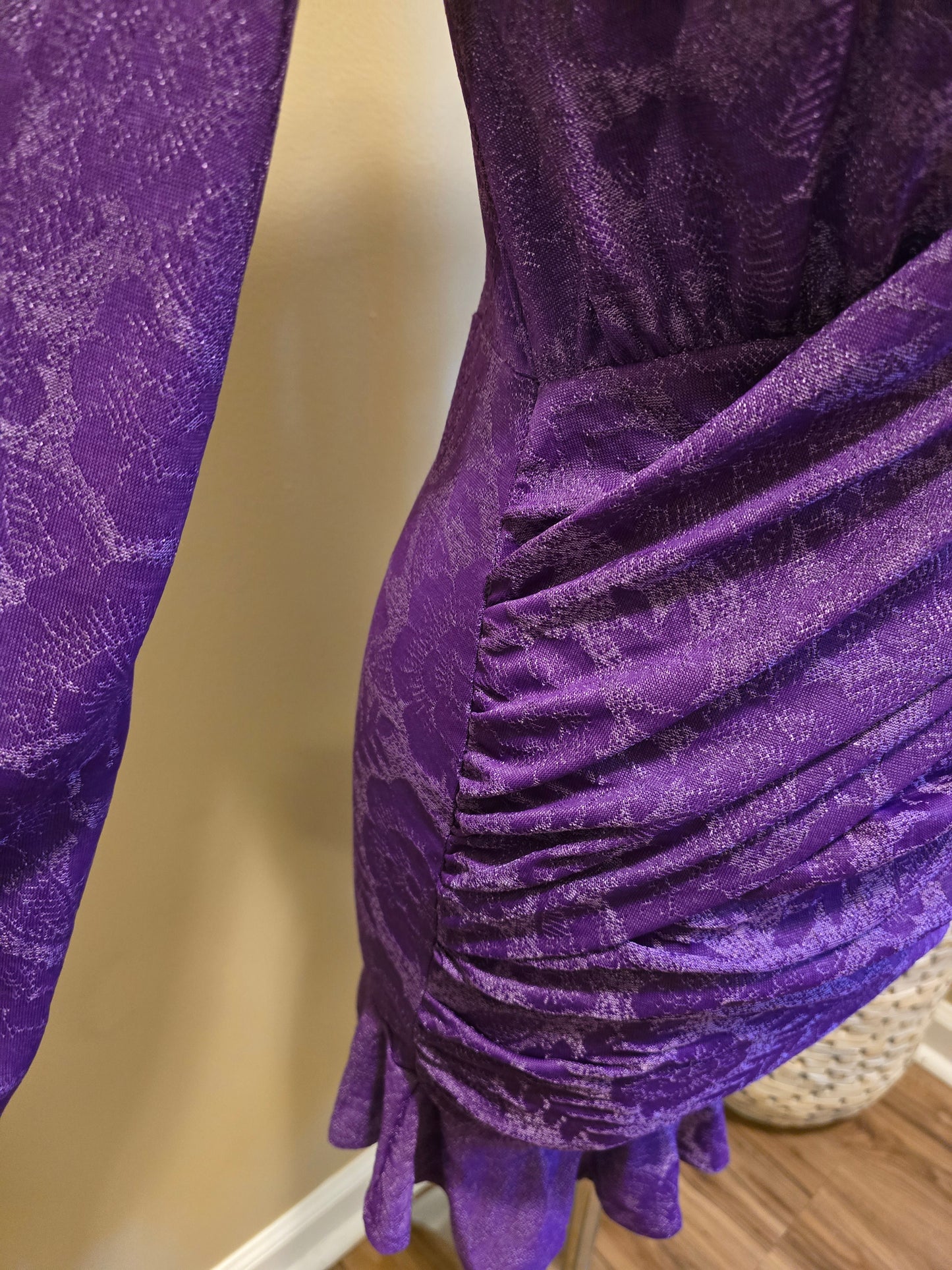 Purple Floral Rouche Dress Sz M