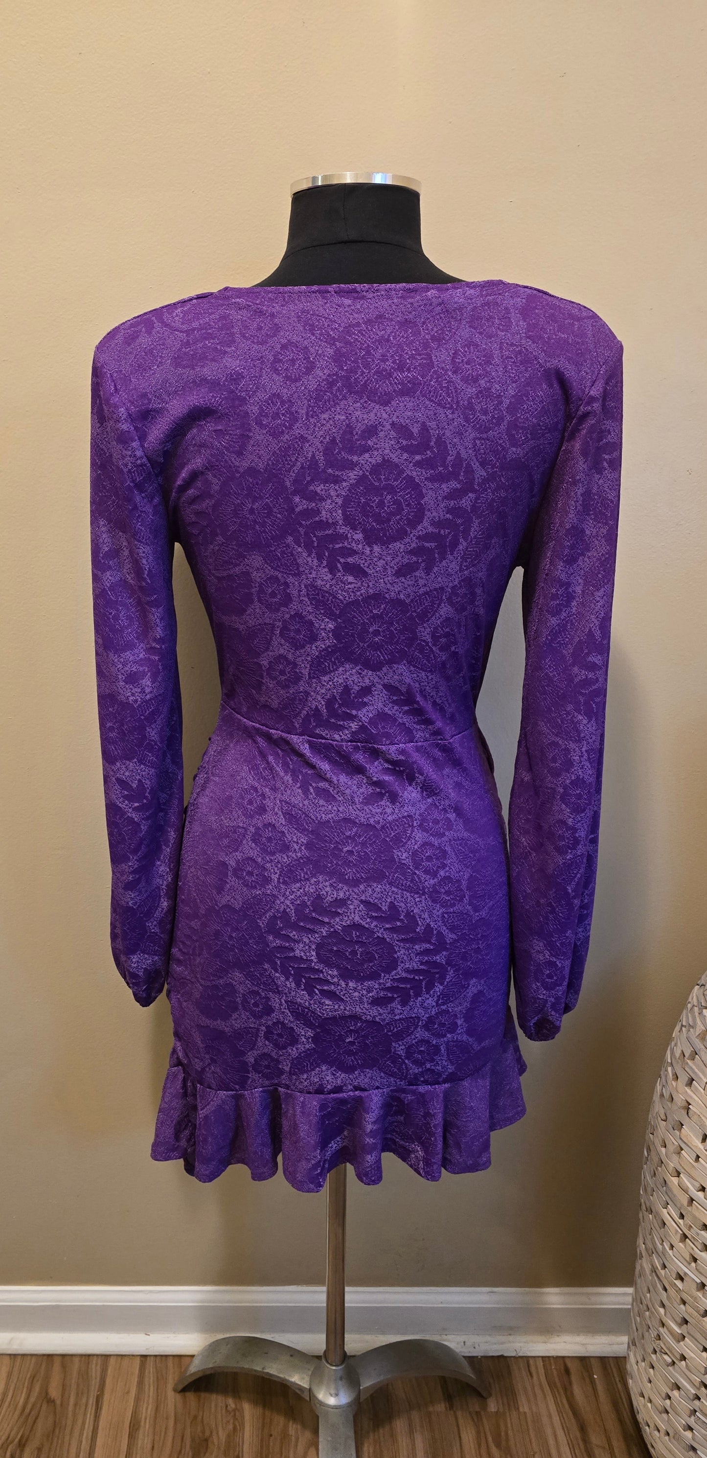 Purple Floral Rouche Dress Sz M