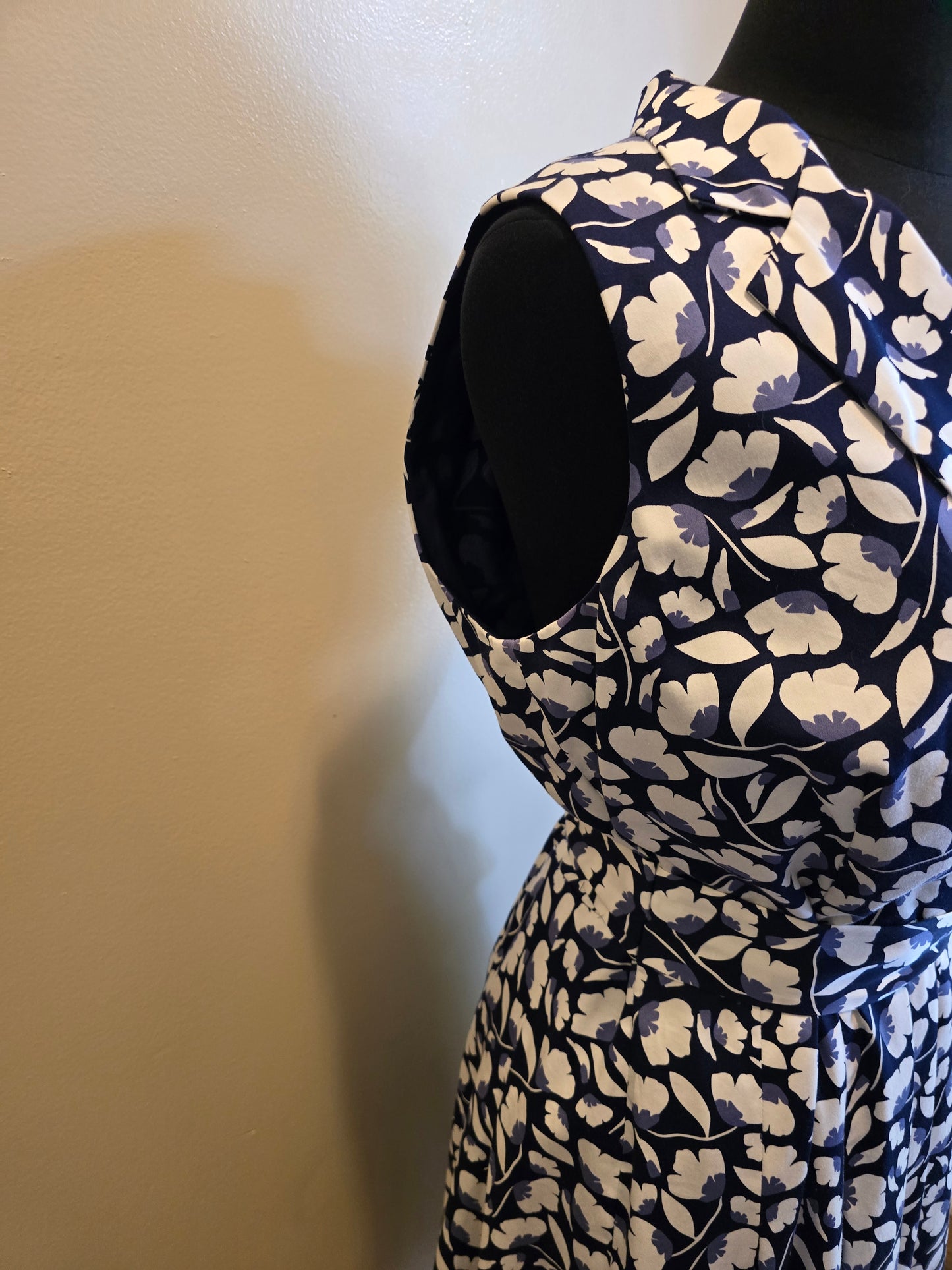 Navy Blue & White Faux Wrap Dress Sz 12