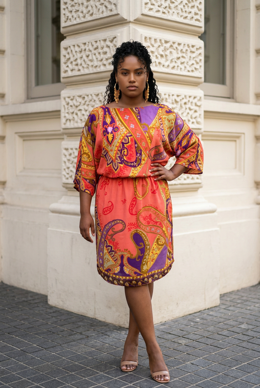 Dolman Sleeve Print Dress Sz 1X