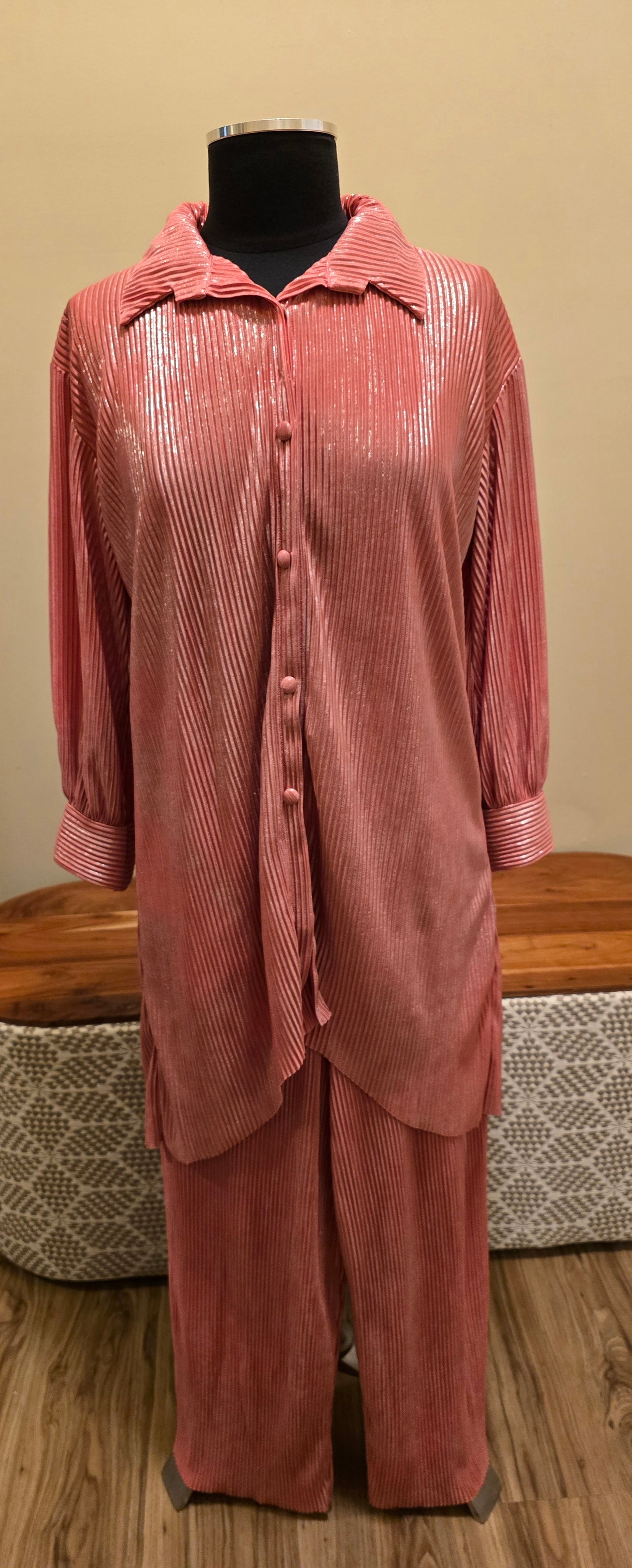 Pink Shimmery Pleated 2 Piece Set Sz M