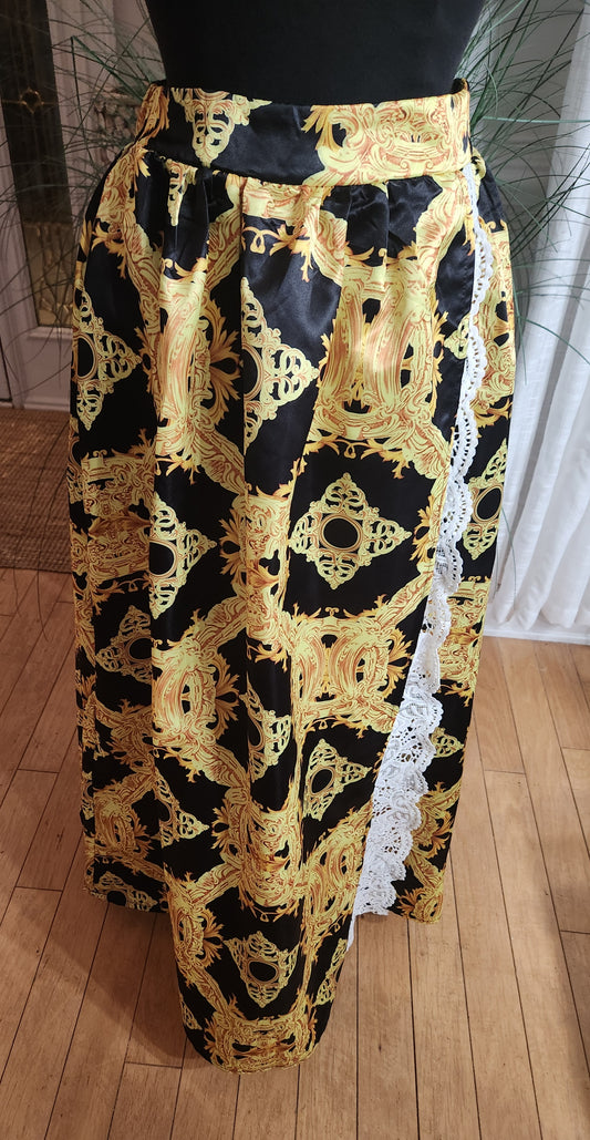 Eien Black & Gold Lace Peekaboo Maxi Skirt Sz S