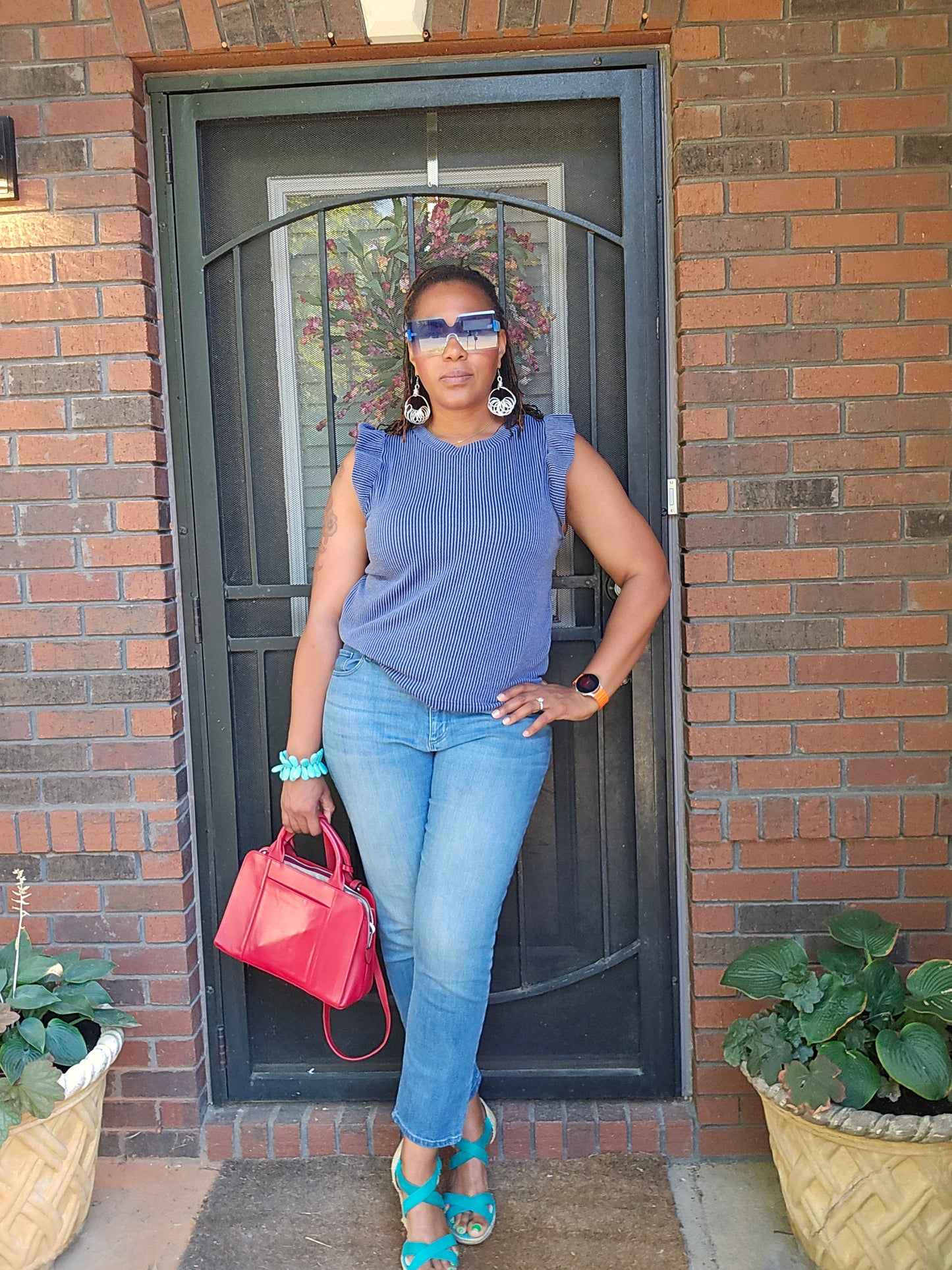 Simply Southern Blue Ruffle Sleeveness Top