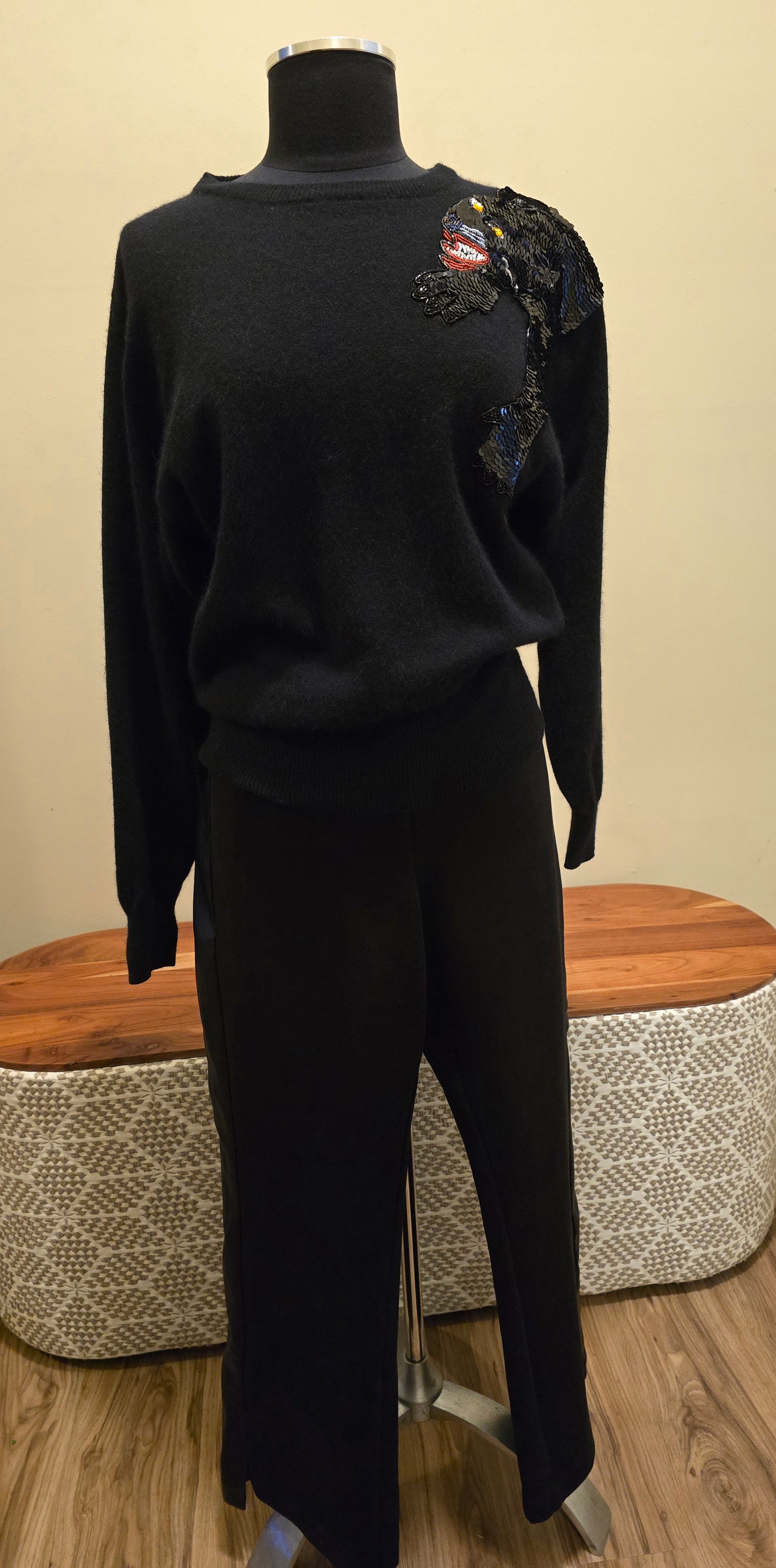 Vintage Ciao Sport Black Panther Sequin Sweater Sz S/M