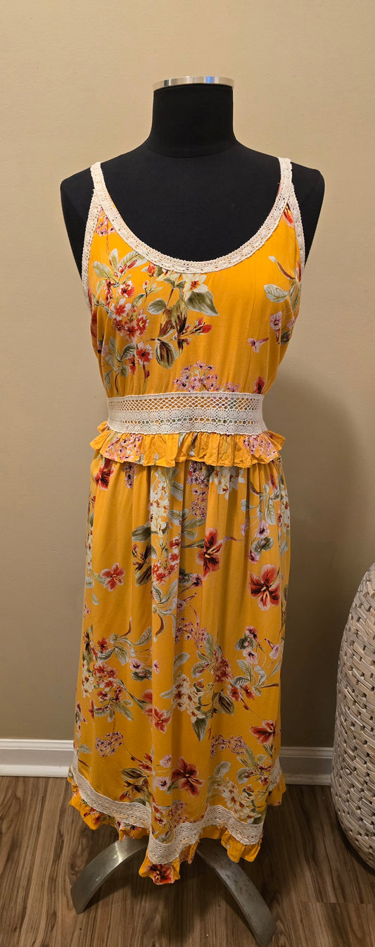 Floral & Crotchet Viscose Dress Sz XL