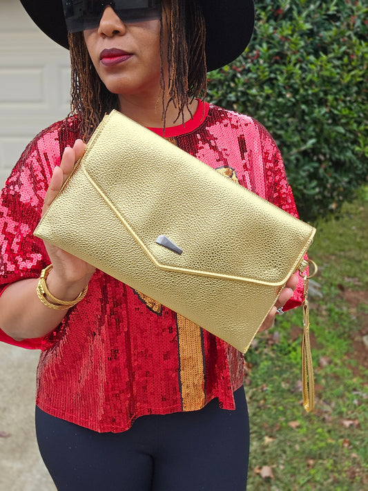 Gold Envelope Faux Leather Clutch
