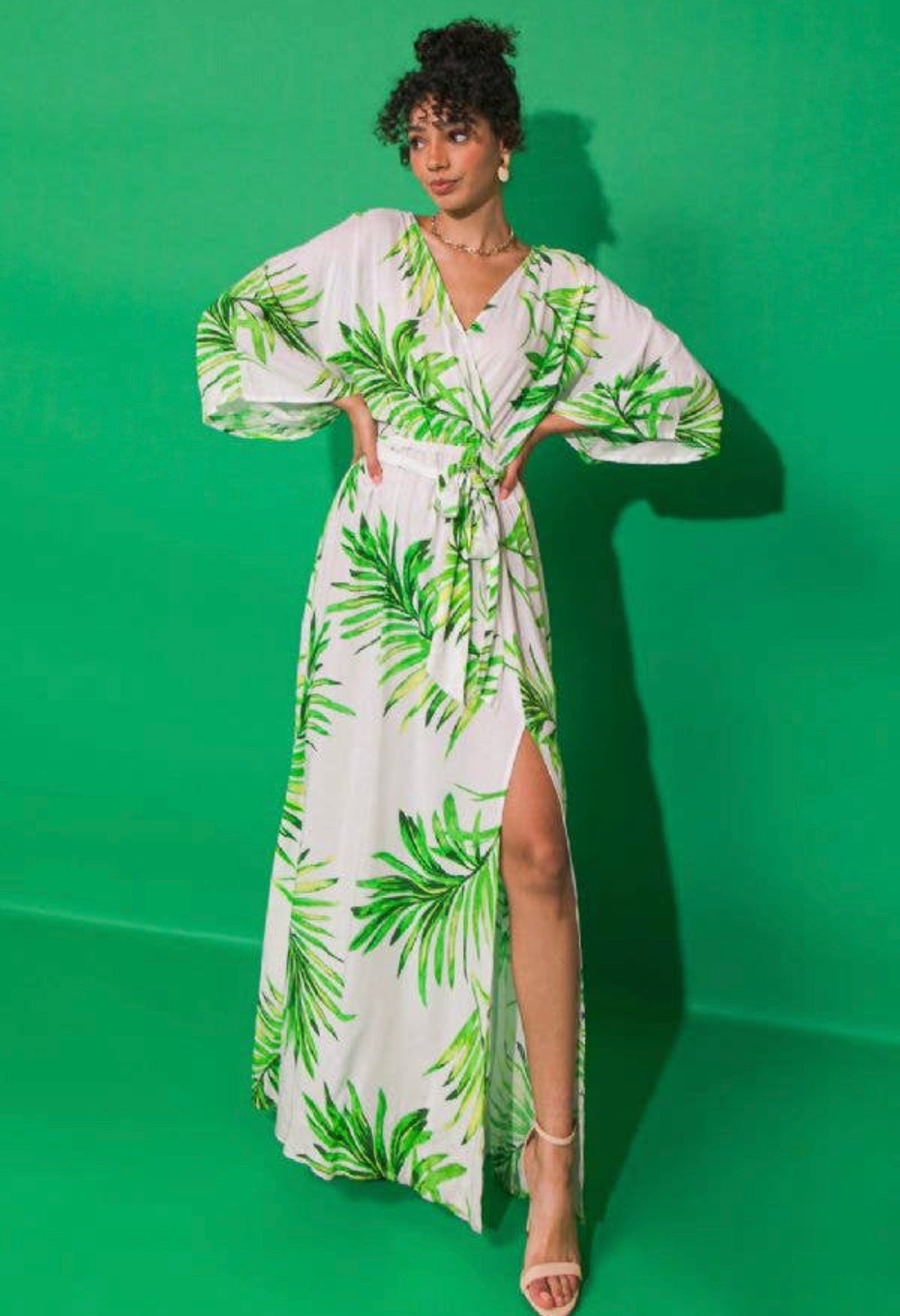 Palm Tree Leaf Dress With Split