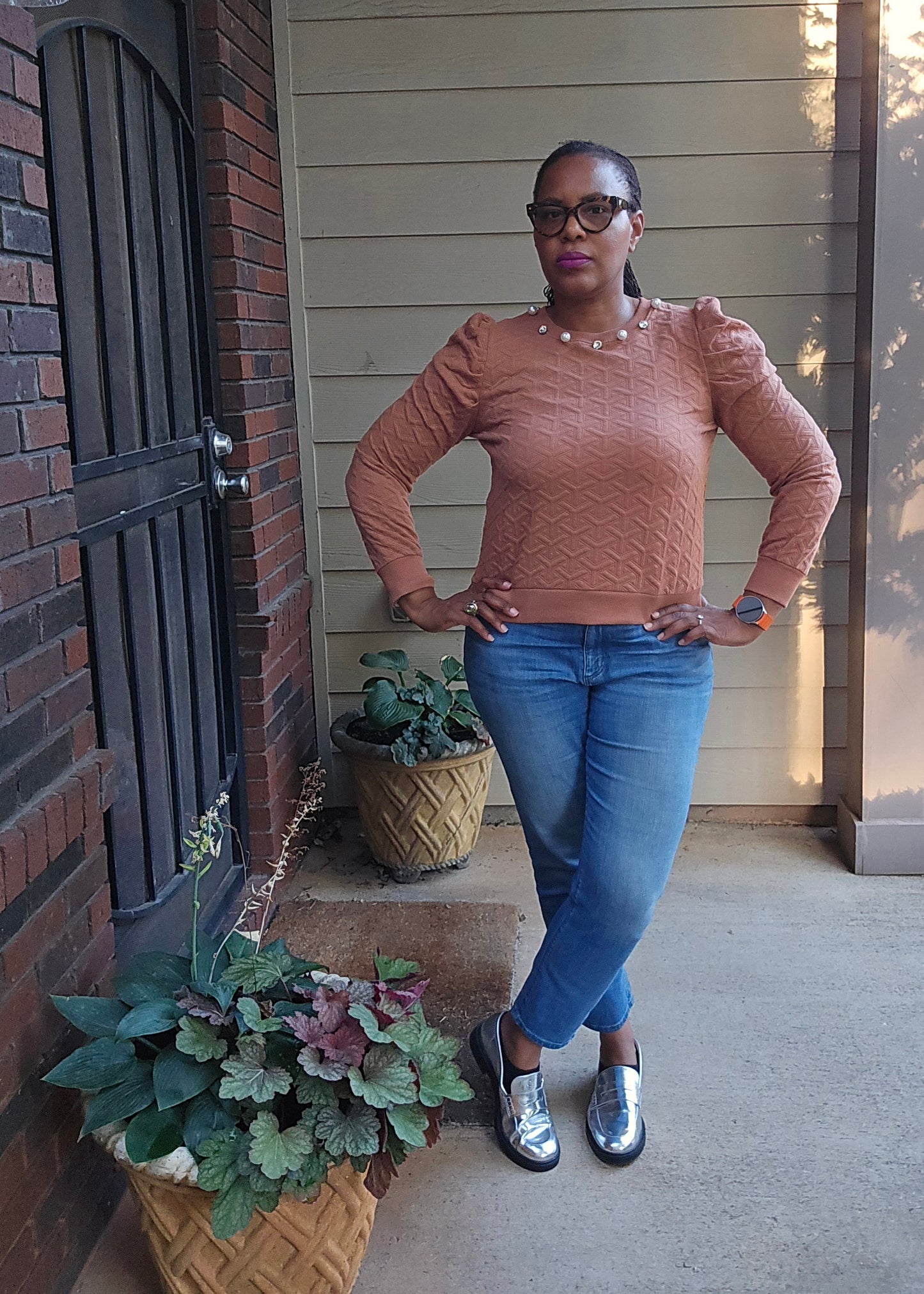 Simply Southern Navy Quilted Embellished Sweater