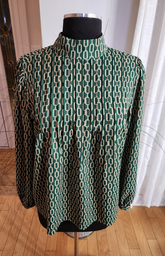 Ann Taylor Green Chainlink Blouse Sz S