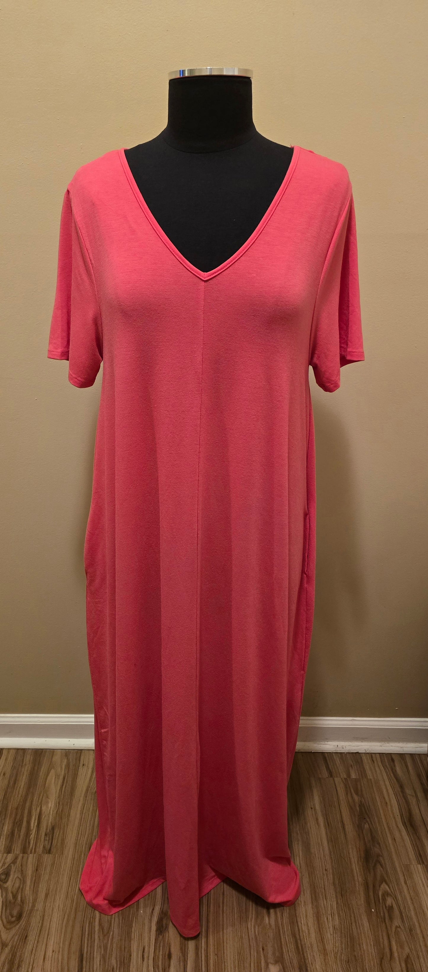 V-Neck Fuschia Maxi Dress