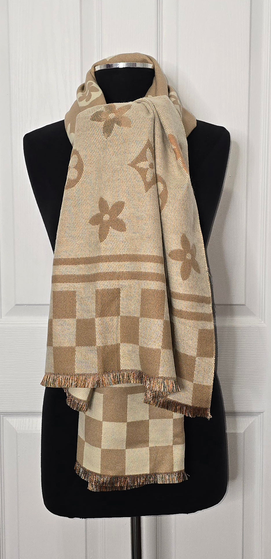 Checker & Floral Tan Scarf