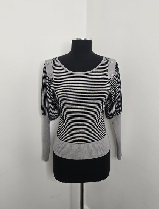 Color Cnaba Striped Ballon Sleeve Sweater Sz S