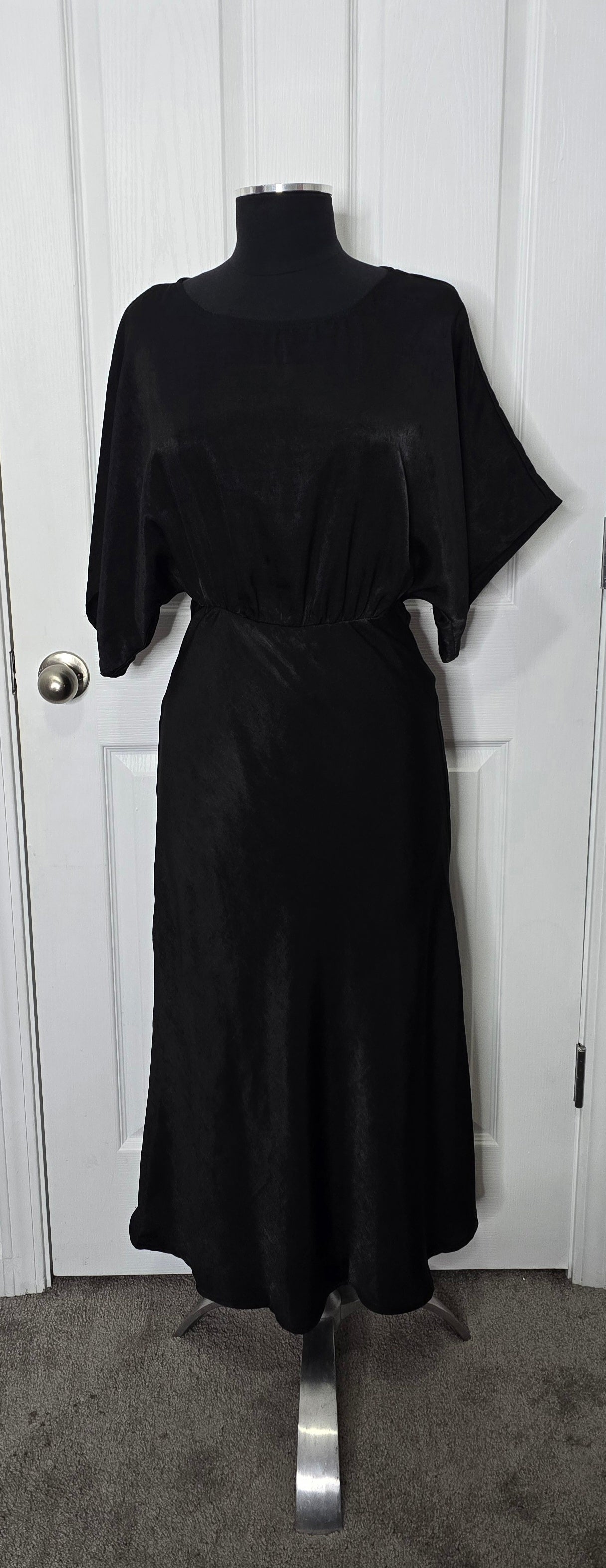 Dolman Sleeve Black Satin Dress