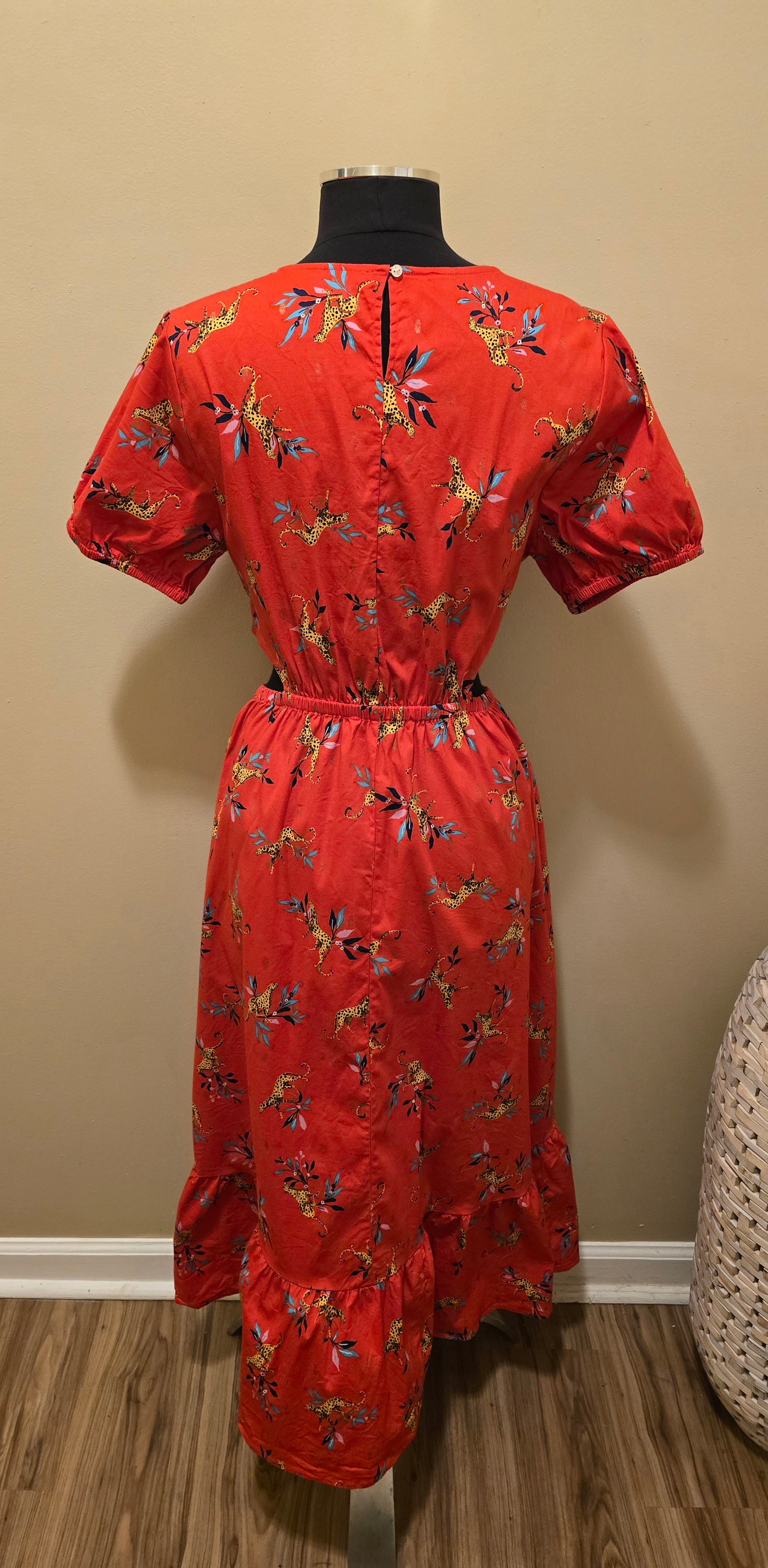 Red Cheetah Print Cutout Dress Sz 1X