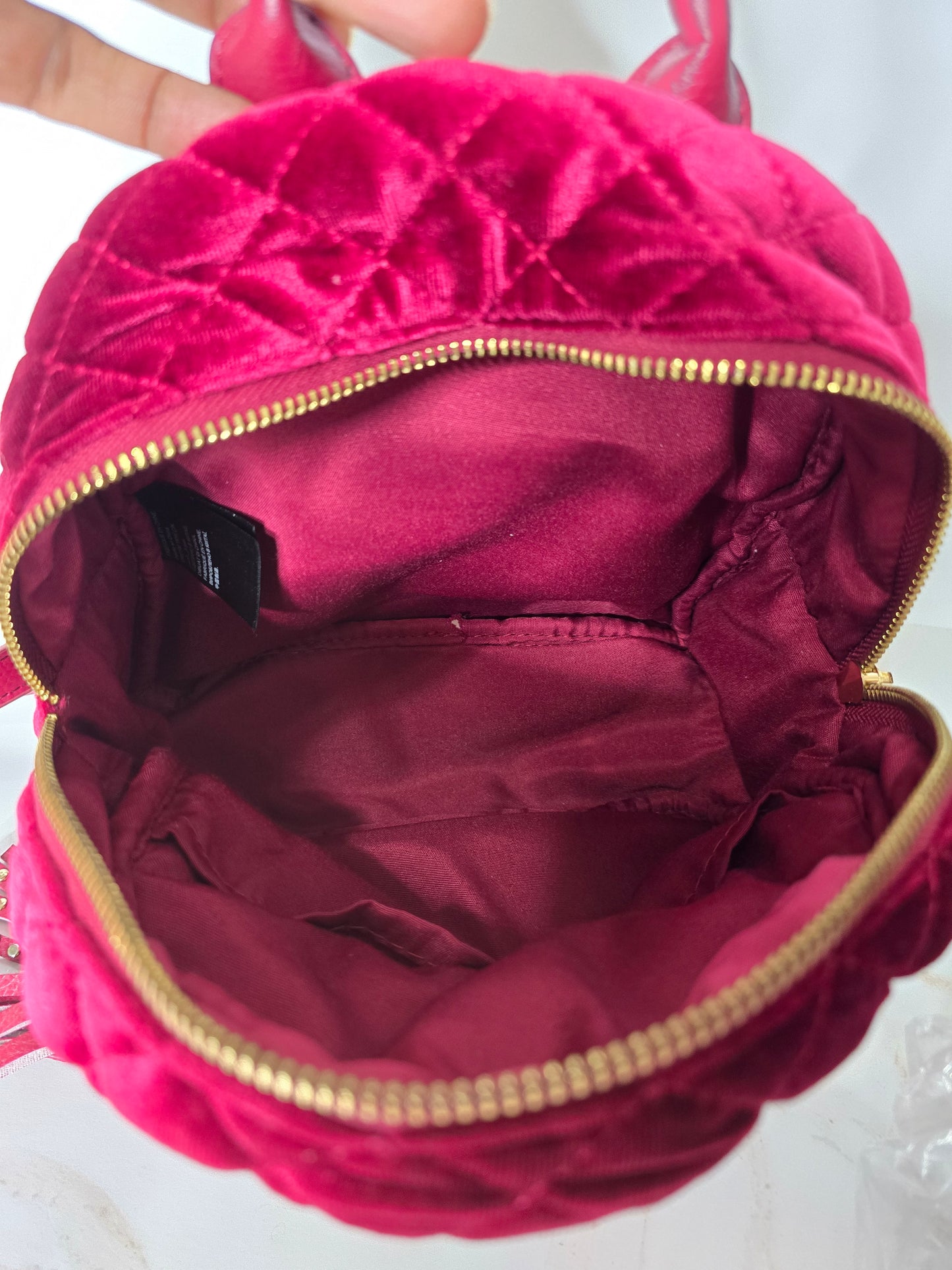 bebe Burgundy Velvet Quilted Mini Backpack