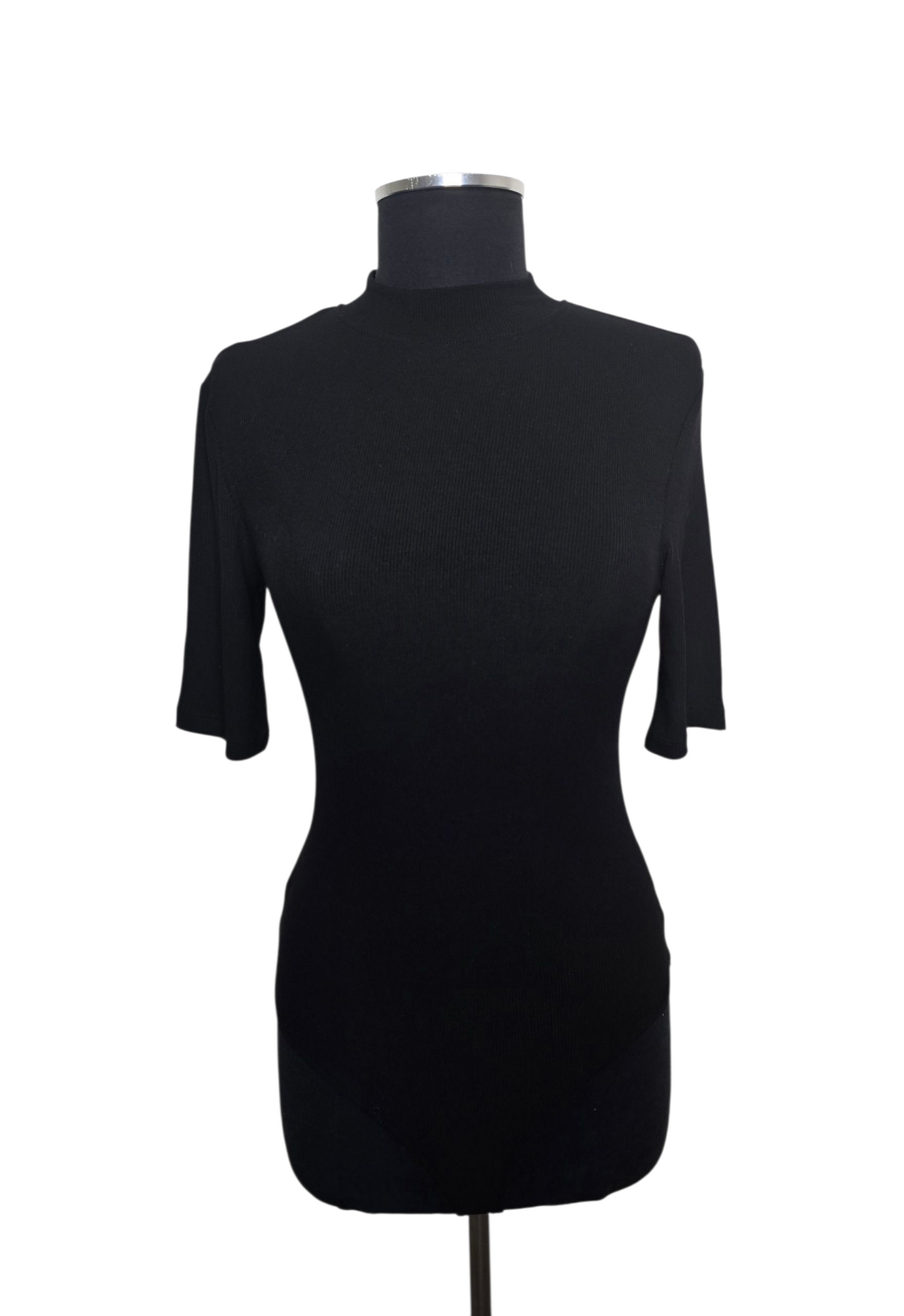 Black Mock Turtleneck Ribbed Bodysuit Sz L