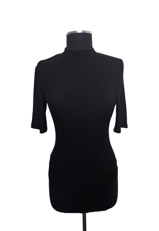 Black Mock Turtleneck Ribbed Bodysuit Sz L