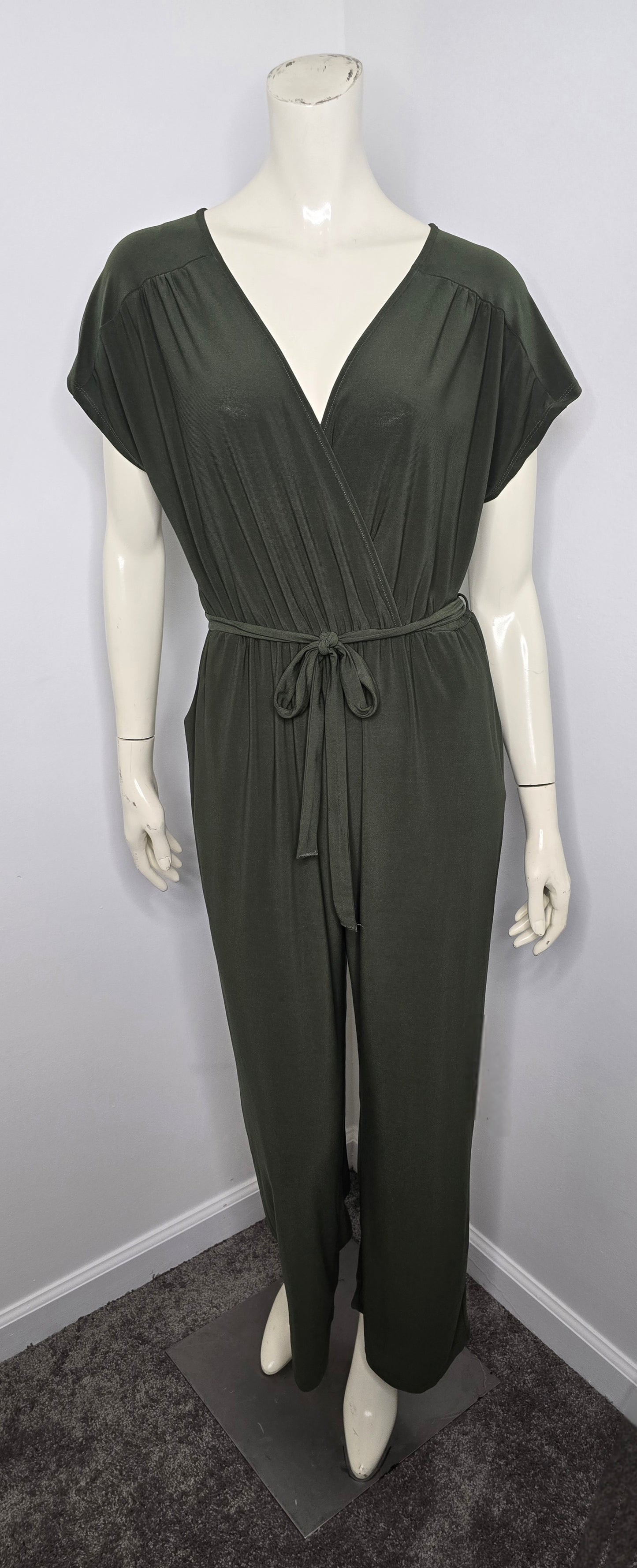 Green Faux Wrap Jumpsuit Sz M