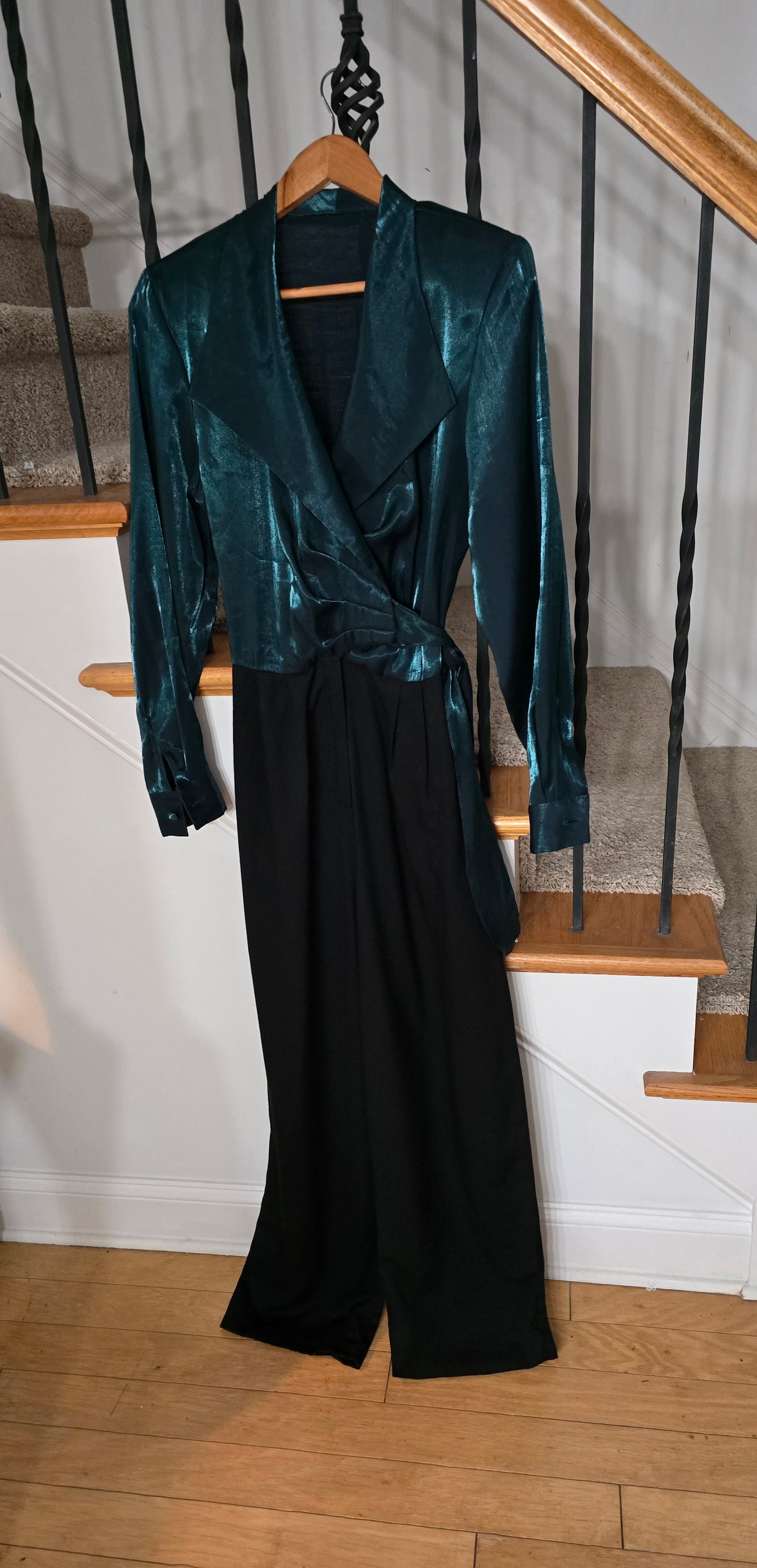 Green & Black Wrap Dressy Jumpsuit Sz M