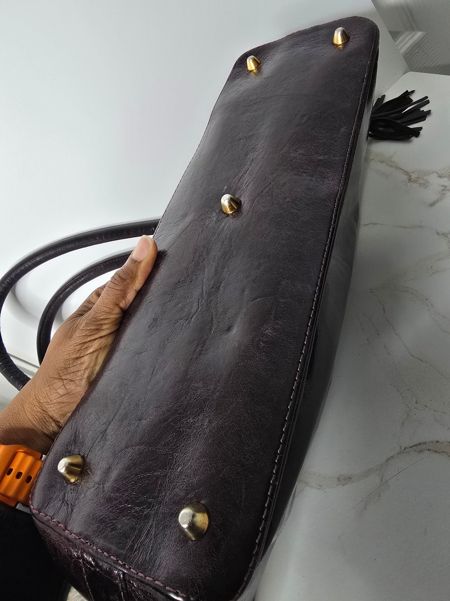 Zina Eva Eggplant Leather Handbag
