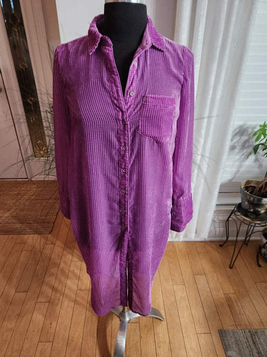 Anthropology Akemi + Kin Purple Velvet Striped Tunic Duster Sz XS