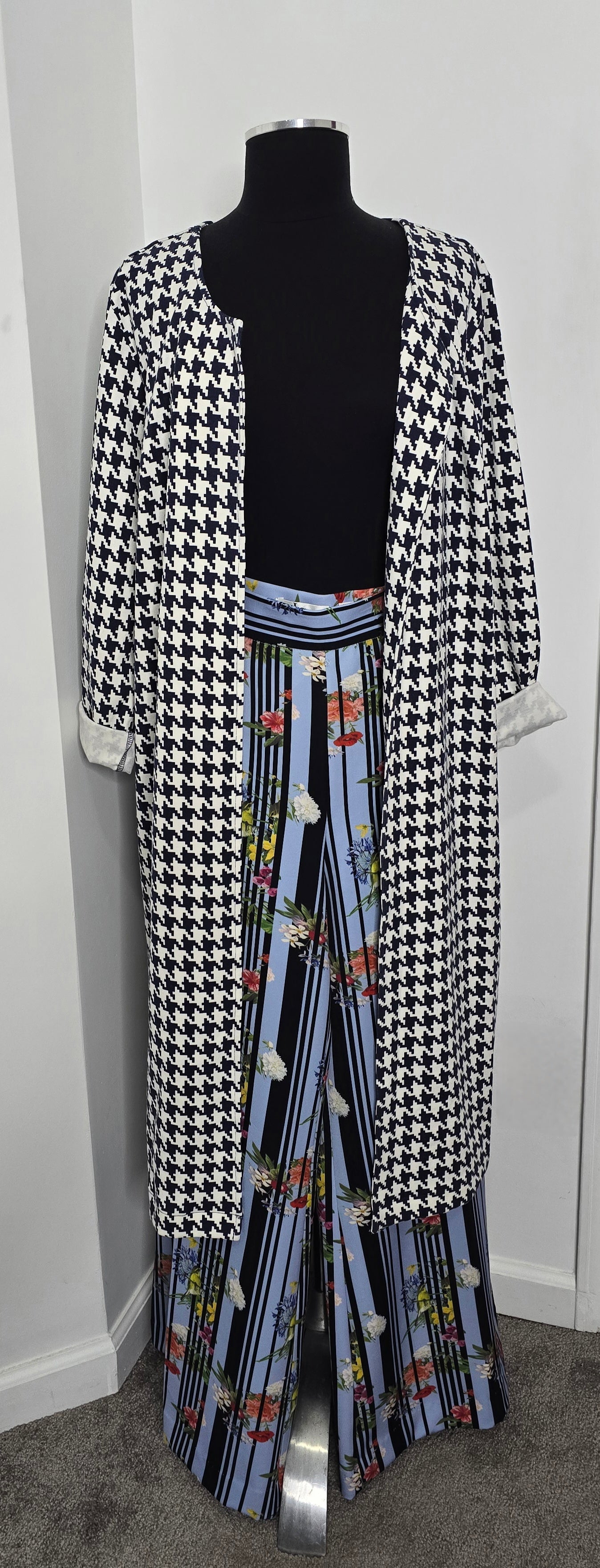 Jessica London Navy & White Houndstooth Duster Sz 18W