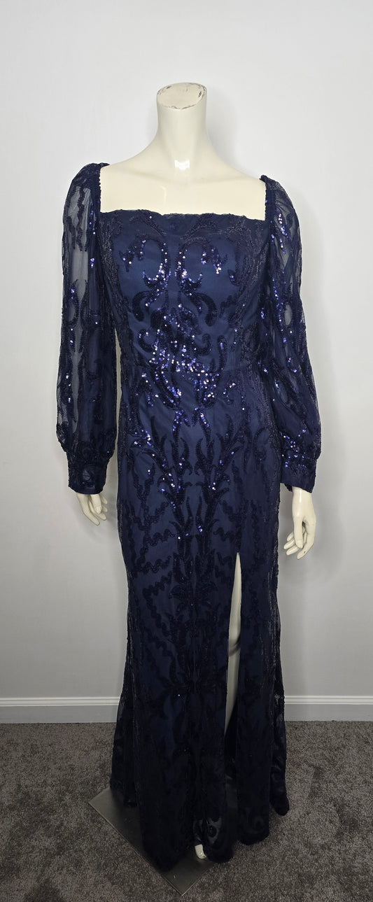 Imcactor Blue Sequin Gown With Split Sz 12 (Best Fit Sz 10)