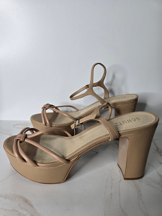 Schutz Nude Leather Platform Sandal Sz 11