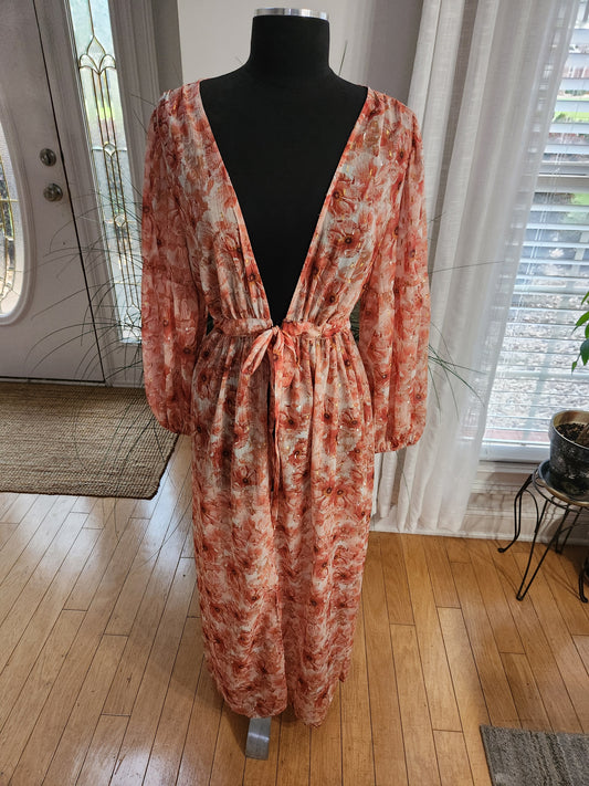 Express Metallic Floral Maxi Cover-Up Sz S/M